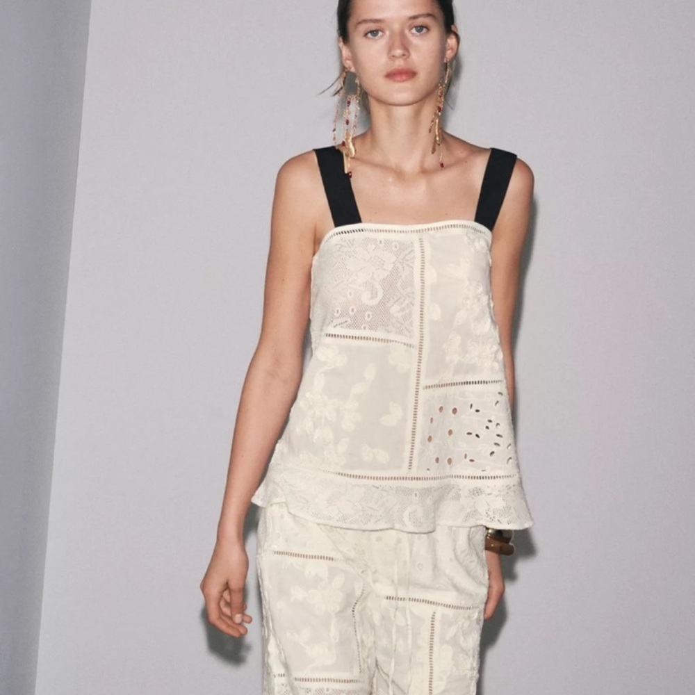 Zara ZW collection Patchwork Embroidered Top